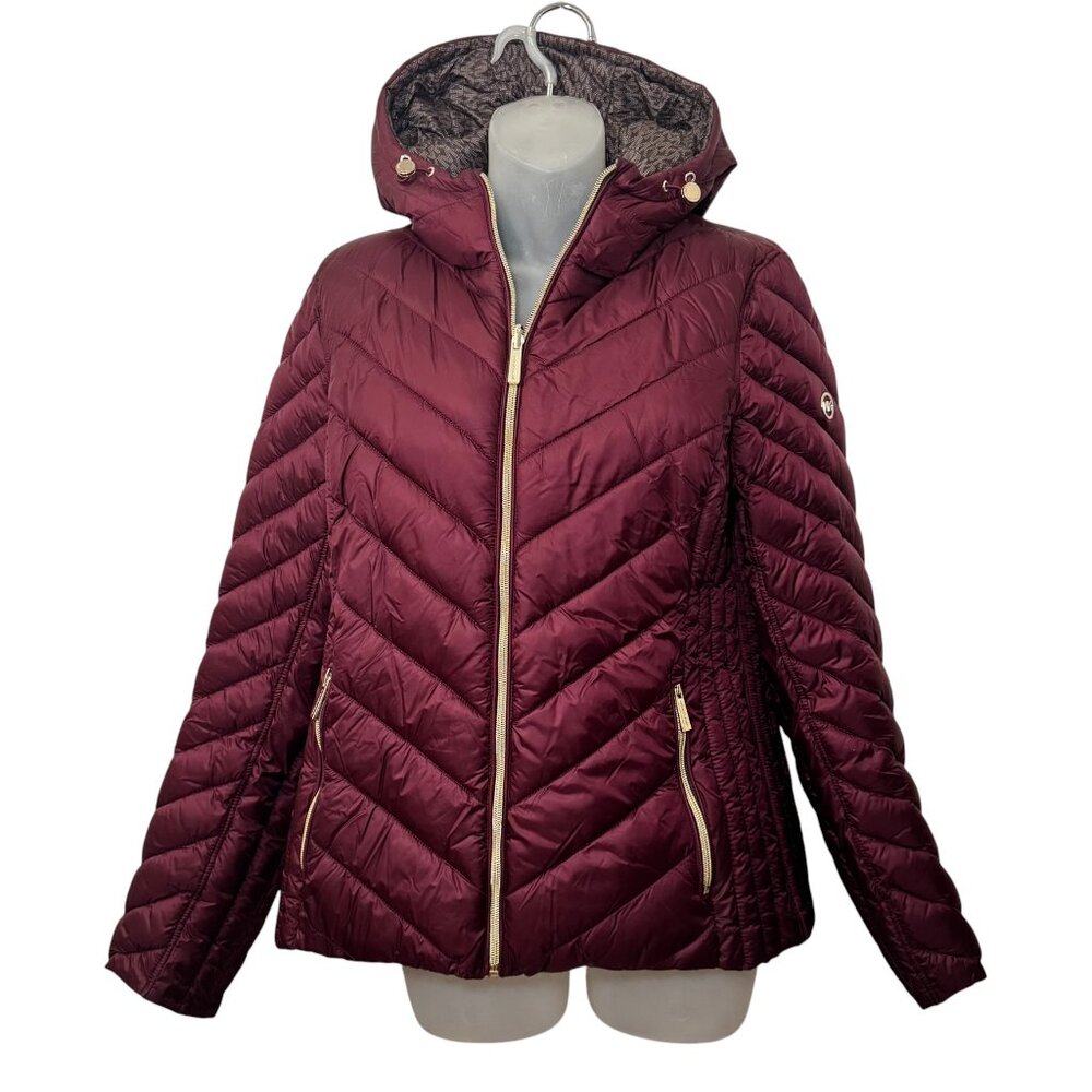 MICHAEL Michael Kors Reversible‎ Packable Hooded Chevron Jacket size S New